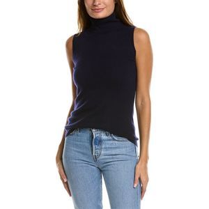 Incashmere Womens Turtleneck Cashmere Sweater Vest, Blue